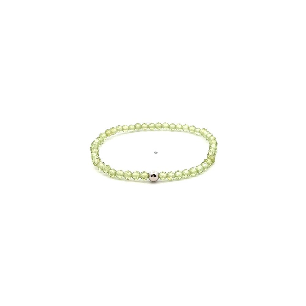 Natural Peridot Gemstone Mini 3mm 18K White Gold Charm Bead August Birthstone